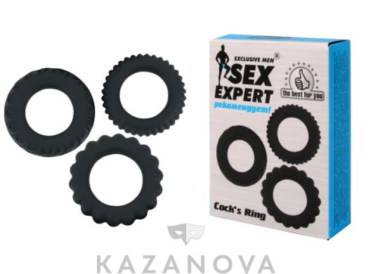 Набор из 3 эрекционных колец SexExpert чёрных 081