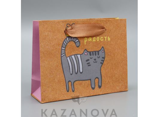 Пакет подарочный крафтовый "Радость" 15х12х5,5 см