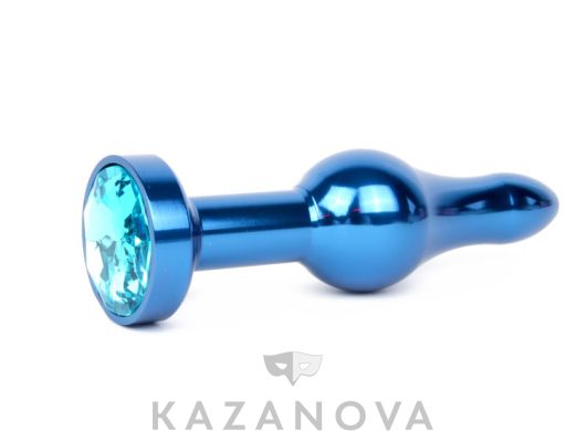 Втулка анальная металлическая малая рельефная синяя c голубым кристаллом