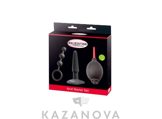 Набор MALESATION MALESATION Anal Starter Set: анальный душ, анальная цепочка, анальный плаг черный