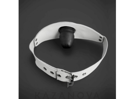 Кляп из натуральной кожи с фаллосом из латекса