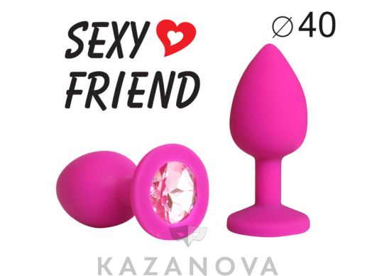 Втулка анальная Sexy Friend из силикона большая розовая с нежно-розовым стразом 290
