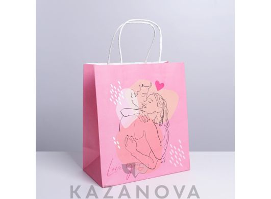 Пакет подарочный крафтовый "Love You" 22х25х12 см