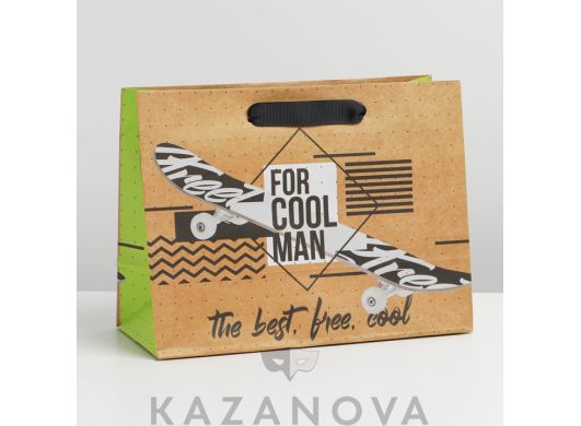 Пакет подарочный крафтовый "For cool man" 23х18х8 см