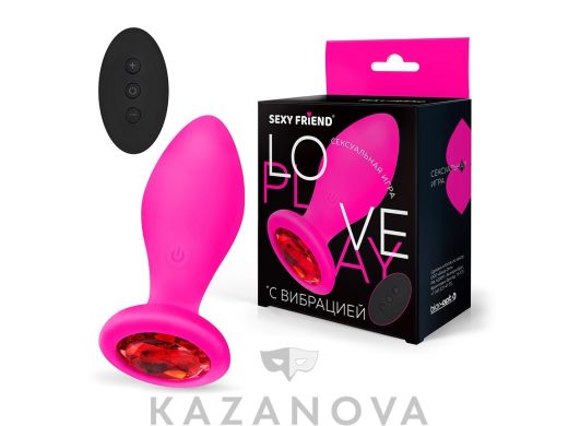 Втулка анальная Sexy Friend из силикона средняя с вибрацией розовая со стразом и ду 490