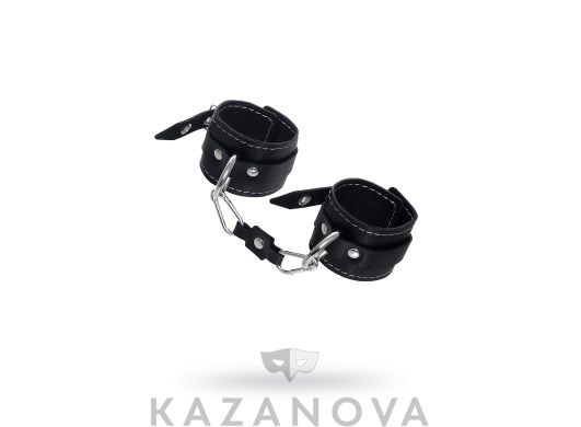 Наручники Pecado BDSM со сцепкой кожаные черные