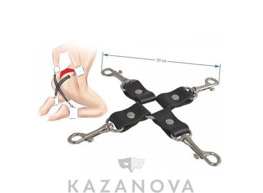 Сцепка из натуральной кожи черная 4 карабина